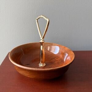 Vintage Oregon Myrtlewood Nut Candy Tidbit Bowl with Brass Handle